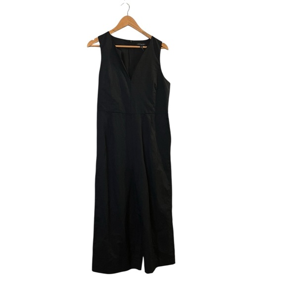 Banana Republic Black Sleeveless Cotton-Linen Cropped Wide-Leg Jumpsuit -Size 10 - Picture 2 of 7